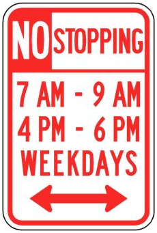 NO STOPPING 7 AM - 9 AM 4 PM - 6 PM WEEKDAYS (NYP1-8) sign artwork