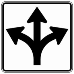 Left, Through, or Right Turn (NYR3-28) sign artwork