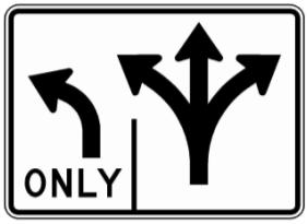 Left/Right Split and Right-Only Lane (NYR3-65) sign artwork