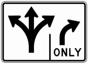 Left/Through/Right and Right-Only Lane (NYR3-66) sign artwork