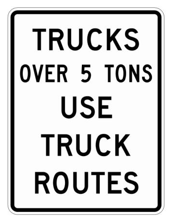 TRUCKS OVER 5 TONS USE TRUCK ROUTES (NYR5-15) sign artwork