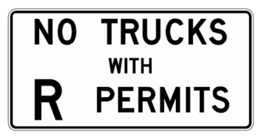 NO TRUCKS WITH R PERMITS (NYR5-4) sign artwork
