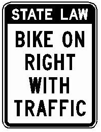 STATE LAW BIKE ON RIGHT WITH TRAFFIC (NYR9-10) sign artwork