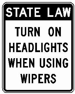 STATE LAW TURN ON HEADLIGHTS WHEN USING WIPERS (NYR9-13) sign artwork